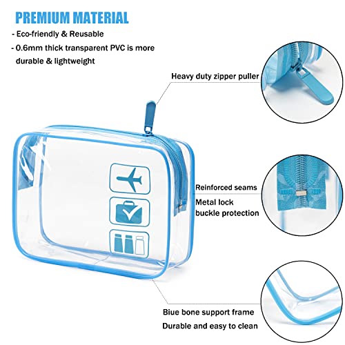 MODENGKONGJIAN TSA Approved Toiletry Bag, 3 Pcs Clear Toiletries Bags Quart Size Travel Makeup Cosmetic Bag for Women Men, Carry on Airport Airline Compliant Bag (Blue) - color: Blue