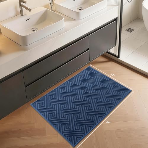 YIHOUSE Navy Blue Bathroom Rugs 17"x24", Quick Dry Non Slip Bath Rug, Absorbent Machine Washable Thin Bath Mat for Restroom Floor Tub Laundry Room Home Decor - color: Navy Blue, size: 1'5" x 2' (Rectangular)