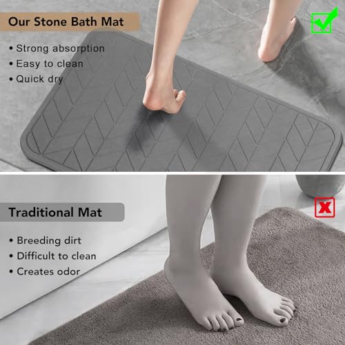 Stone Bath Mat, Diatomaceous Earth Shower Mat, Non-Slip Super Absorbent Quick Drying Bathroom Floor Mat, 2 Pack, Grey - color: Dark Grey 2