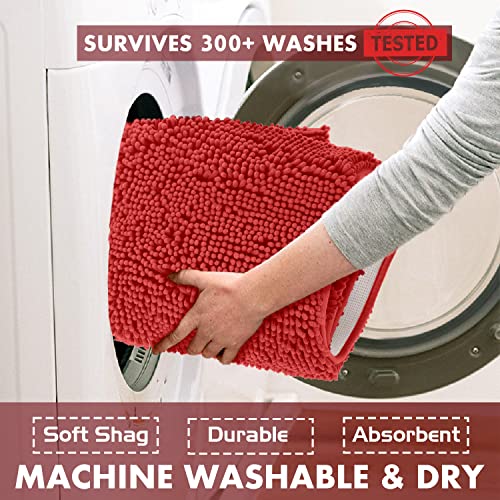 Christmas Bathroom Rugs Sets 2 Piece, Luxury Chenille Bath Mat Set, Soft Plush Anti-Slip Bath Rug + U-Shaped Toilet Mat. Microfiber Shaggy Carpet, Super Absorbent (24” x 36” & 20” x 24” U, Red) - color: Red, size: 2 Piece Set - Large