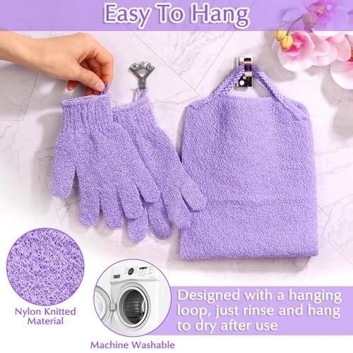 Anezus Exfoliating Back Scrubber Bath Gloves Set, Exfoliating Shower Towel with Shower Gloves for Body Scrub, Back Cleaner Wash Gloves to Remove Dead Skin (Purple) - color: Purple
