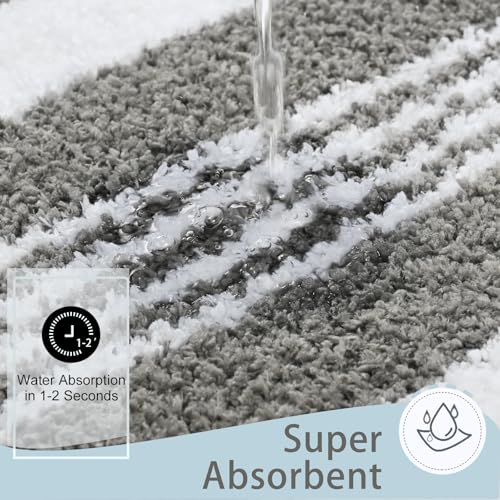 HOMORE Bathroom Rug 24x17 Inch Grey and White Striped Bath Mat, Absorbent Washable Non Slip Bathroom Rugs, Rubber Backing Quick Dry Carpets, Plush Rugs for Sink Shower Floor - color: Grey/White, size: 2' x 1'5" (24x17inch)