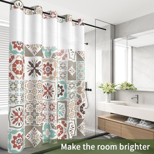 No Hook Shower Curtain with Snap in Liner Set FYLX00223 - color: Mediterranean Floral