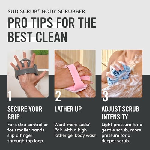 Sud Scrub® Antimicrobial Silicone Body Scrubber, Exfoliating Body Brush for Sensitive Skin, Antibacterial Shower Scrubber for Body, Bathroom Essentials for Men & Women, Charcoal - color: Charcoal