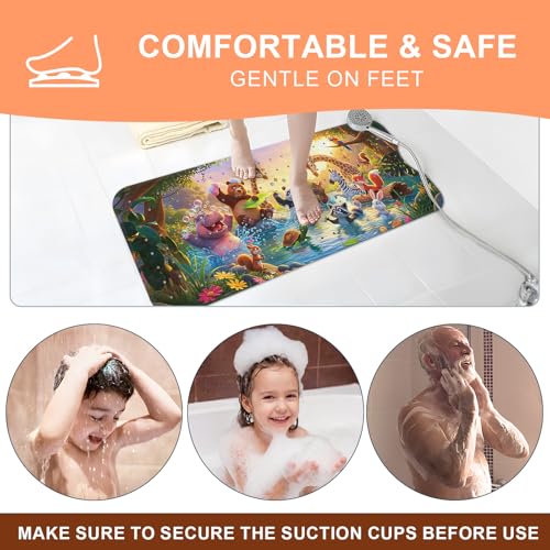 XIYUNTE Upgrade Baby Bath Mat Non Slip - 40"x16" Extra Long Kids Bath Mat for Tub Non Slip Bathtub Mat Eco-Friendly Toddler Bath Mats with Suction Cups, Machine Washable and No Fading, Animal Dusk - color: Y-dusk