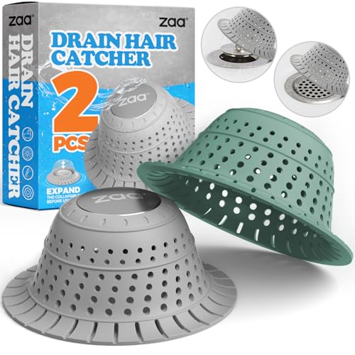 zaa Bathtub Drain Hair Catcher, Premium Silicone Collapsible 2 Pack Drain Protector for Pop-Up & Regular Drains of Shower, Bathtub, Tub, Bathroom, Sink, Gray Green - color: Gray Green