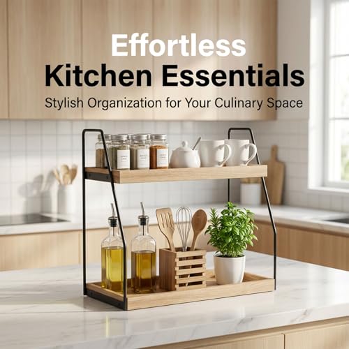 Krismax Bathroom Countertop Organizer, 2 Tier Vanity Organizer and Storage for Cosmetic Skincare Perfume, Wood Storage Shelf for Bathroom Kitchen Coffee Station Tiered Tray
