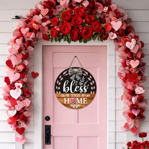 Interchangeable Seasonal Bless This Home Hanging Sign - Farmhouse Front Door Decoration for Spring All Seasons Holidays - Rustic Round Wood Wreaths with 12 Icons(Orange) - color: blessorange2