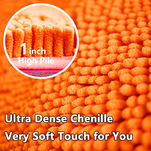 BOANKODU Bath Mat Sets 2 Piece, Soft Chenille Absorbent Non-Slip Mat, 32x20 U Shape + 20x20 Inch; Machine Washable (Orange) - color: Orange, size: 20" x 32" + 20" x 20" (U-Shape)