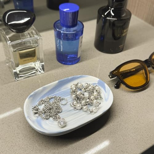 Ceramic Marble Pattern Soap Dish, Textured Raised Soap Saver Tray for Shower Bathroom Kitchen Sink Vanity, Easy to Clean Multi-Use Holder for Bar Soap Jewelry Rings Keys, Blue (1 Pack) - color: Blue