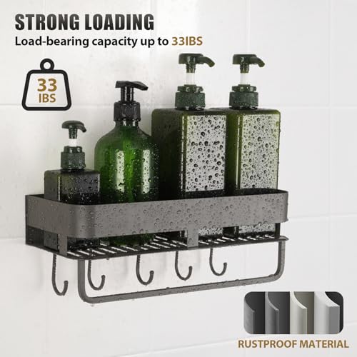 Adhesive Shower Caddy, 11.8 inch Stainless Steel Shower Shelves for Inside Shower with Hooks & Towel Bar-No Drilling(Gun Gray) - size: 11.8inch-1Pack-Adhesive Gun Gray