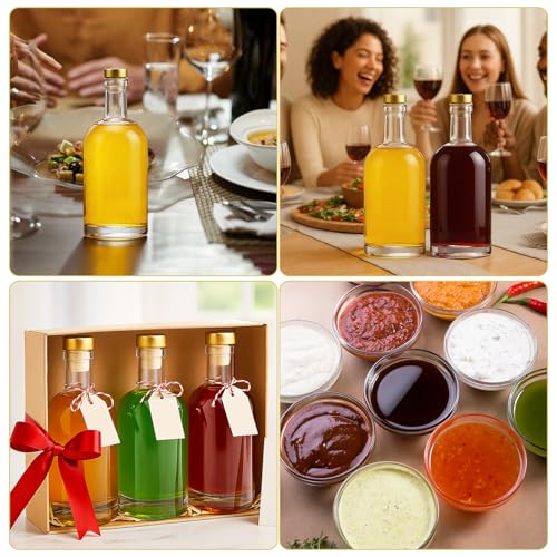 TBWIND 12 Pack 12oz/375ml Clear Glass Bottles with T-Top Cork Stoppers | Thick heavy base airtight wine & liquor bottles. Ideal for beverages, whiskey, oil, vinegar, wedding favors & crafts - color: 12oz/ 375ml, size: Clear