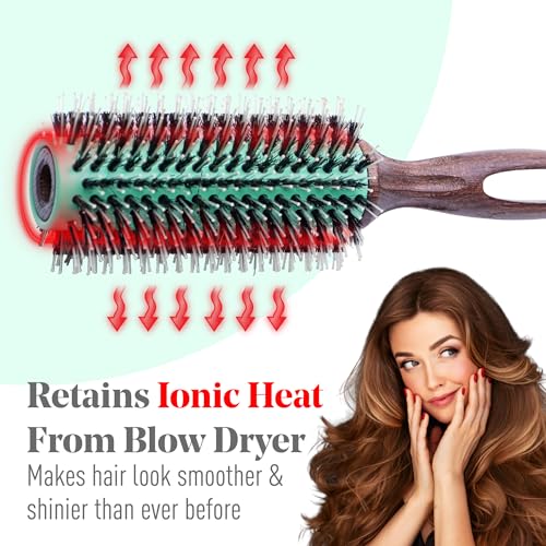 MINT Eco-Friendly Boar Bristle Round Brush for Blow Drying | Durable Blowout Styling for All Hair Types | Ceramic Round Brush with Hand-Crafted Wooden Handle (30 mm) - size: 30 mm Round Brush