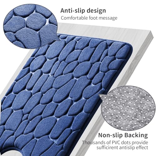 YIHOUSE Memory Foam Bath Mat Cobblestone Bathroom Rugs Super Water Absorbent Bath Mats for Bathroom Machine Washable Bath Rugs(20 x 24,Dark Blue) - color: Dark Blue Single, size: 1'8" x 2' (Rectangular)