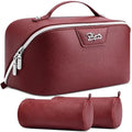 BOYATU Travel Makeup Bag Cosmetic Bags for Women: Large Capacity 3 Pcs Set Make up Bag with Compartments - Waterproof Vegan Leather Toiletry Organizer Bags with Handle (L29Red) - color: L29Red