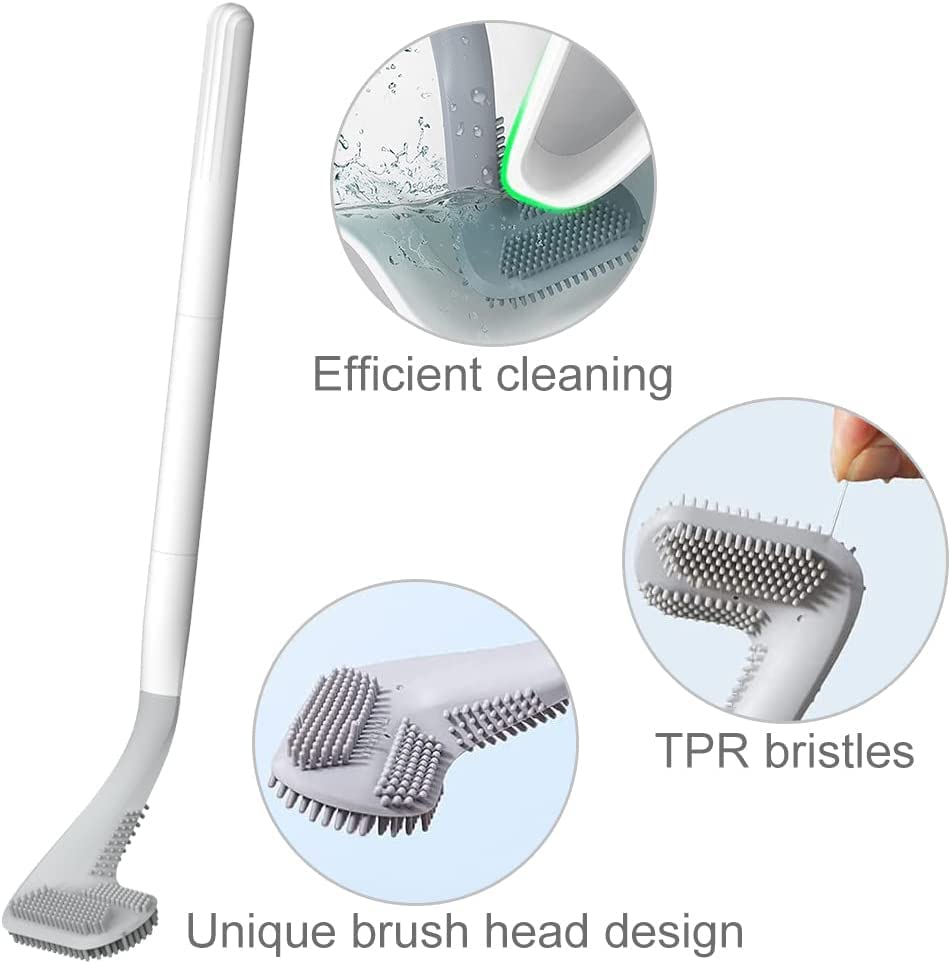 Toilet Brush, Long Handle Golf Toilet Brush with Holder 360° Deep Cleaning Flexible Silicone Toilet Cleaner Brush Wall Mounted for Bathroom (2Pcs White) - color: 2pcs White