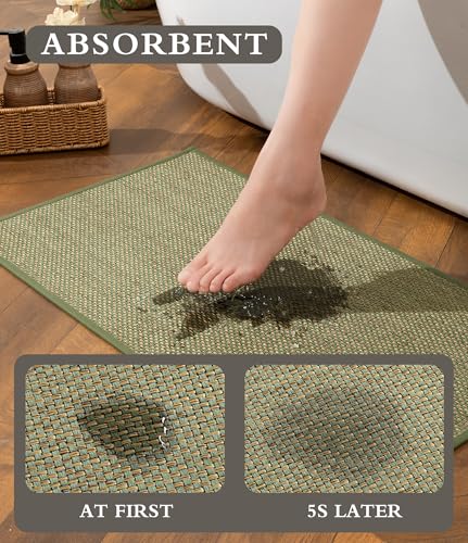 YIHOUSE Bathroom Rugs Sets 3 Pieces, Green Ultra Thin Bath Mats Fit Under Door, Absorbent Quickly Dry Rubber Backing Braided Bath Mat Set, Non Slip Washable Bath Rugs for Bathroom Floor, Green - color: Green, size: 3pieces