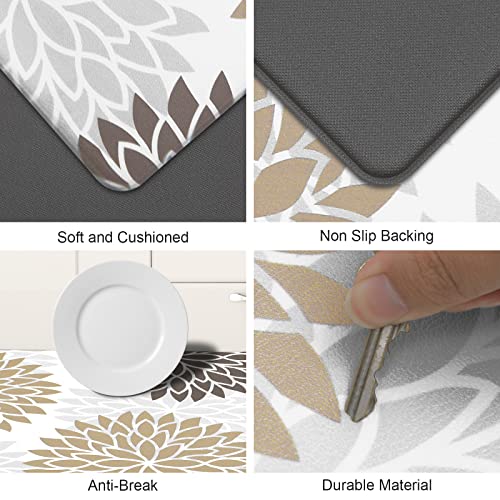 HEBE Anti Fatigue Kitchen Rugs Sets of 2, Non Slip Kitchen Mats for Floor, Waterproof Cushioned Comfort Standing Carpet for Kitchen Sink, Home Office, Laundry Room - color: Brown, size: 17.3"x48"+17.3"x28"-0.4"Th