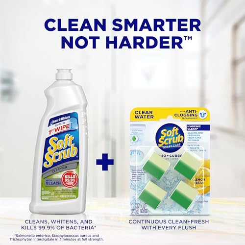 Soft Scrub In-Tank Toilet Cleaner Duo-Cubes, Lemon Fresh, Clear Water, 4 Ct, Cleans & Freshens, Helps Fight Toilet Ring, Hard Water & Limescale Stains - size: 4 Count (Pack of 1)