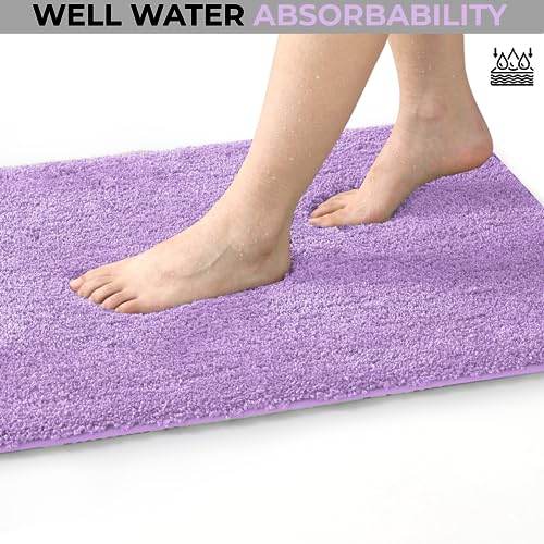YHF Bathroom Runner Rugs 17" X 59", Extra Thick & Soft Microfiber Shaggy, Machine Washable Bath Mats, Absorbent Bath Rugs, Non-slip Rubber Backing Bath Mat for Bathroom Floor, Tub and Shower, Lavender - color: Lavender Sky, size: 17" X 59" (Rectangular)