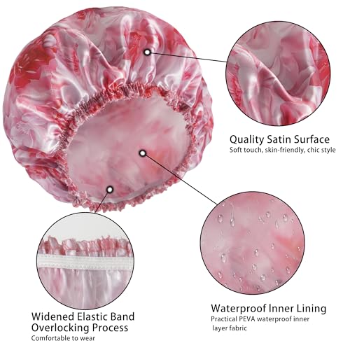 4 PCS Shower Caps for Women, 3D Printing Bath Caps, Double Layers Shower Cap Reusable Waterproof, Bathing Shower Caps, Environmental Protection Hair Bath Hat - Flower - color: 3D Flower 4 PCS/Set