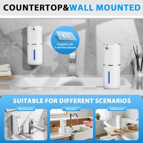 Fantictas Automatic Foaming Soap Dispenser Touchless, 4 Adjustable Levels | Foam Soap Dispenser 380ML, USB Charging Wall Mount for Kitchen & Bathroom, IPX5 Waterproof - color: White