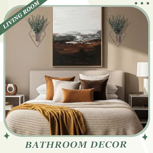 Jexine 4 Pcs Hanging Planters with Artificial Eucalyptus Metal Hanging Vase Indoor Plants Holder Modern Geometric Boho Bathroom Wall Decor for Living Room Home Office, Bronze - color: Bronze, size: Eucalyptus