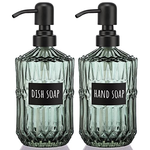 Segbeauty Glass Soap Dispenser Set, 2 Pack 15.2oz Farmhouse Kitchen Decor Stainless Steel Pump Bottles, 450ml Refillable Shower Bottle Hand Soap Dispenser for Modern Home Bathroom Western Decor Green - color: Green, size: 15.2oz/450ml