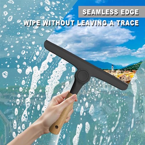 Show Squeegee for Glass Door Bathroom Squeegee with Bamboo Handle Show Wiper for Glass Door Window Tile Wall Car Windshield Mirror (Black) - color: Black
