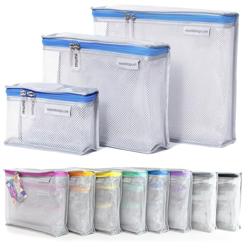 MUMI Travel Toiletry Bag Set of 3 – Clear TSA Approved Toiletry Bags for Women – Reusable Water-Resistant Makeup Organizer Pouches for Skincare, Cosmetics, Travel Accessories, Airport Packing - Blue - color: Blue