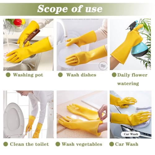 8 Pairs Reusable Household Cleaning Gloves, Rubber Kitchen Dishwashing Gloves,Extra Thickness, Long Sleeves, for Washing Dishes, Pet Care(Medium, Yellow) - size: Medium (Pack of 8)