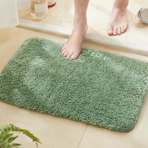 TECHMILLY Super Soft Shaggy Bathroom Rugs, Absorbent Thick Non Slip Microfiber Bath Rugs, Quick Dry Machine Washable Bath Mat for Bathroom Floor, Bathtub and Shower 17"x24" - color: Sage, size: 1'5" x 2' (Rectangular)