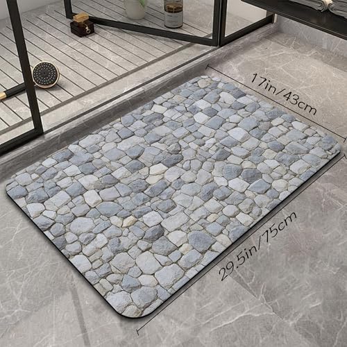 Stone Pattern Bathroom Rugs Mat, Super Absorbent Quick Drying Floor Mat for Bathroom Entryway 17"x30" - color: Stone Pattern