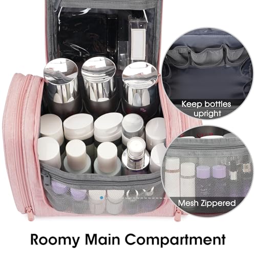 Narwey Hanging Toiletry Bag for Women Travel Makeup Bag Organizer Toiletries Bag for Cosmetics Essentials Accessories - color: Pink
