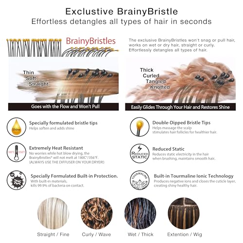 NuWay® DoubleC® Detangling Hair Brush – The Original Home Scalp-Care Brush – Patented Double Curved Scalp Care Hairbrush for Gentle Detangling, Volume Styling & Wet or Dry Hair (Classic Black) - color: Classic Black