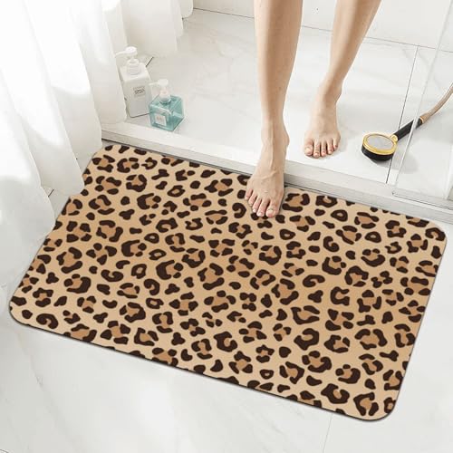 Leopard Print Bath Mat Rugs 15.7x23.6 in, Diatomaceous Earth Bathroom Rug Fit Under Door Rubber Non-Slip Absorbent Bathroom Mat for Bathroom Kitchen Floor, Tub and Shower Sink - color: Leopard Print