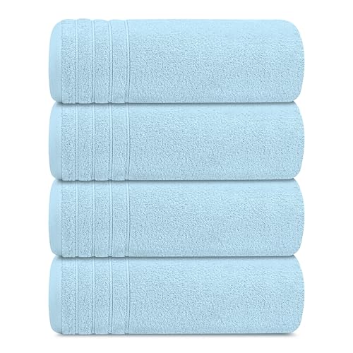 Tens Towels Pack of 4 Extra Large Bath Towels 30 x 60 Inches, 100% Cotton, Larger & Lighter Weight, Quicker to Dry, Super Soft and Absorbent, Perfect for Bathroom, Sky Blue - color: Sky Blue