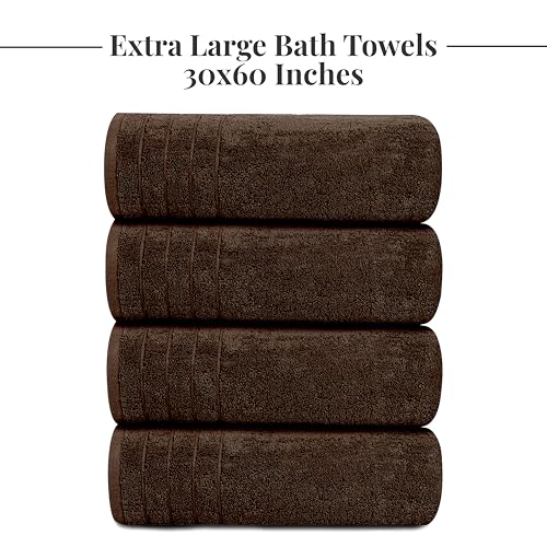Tens Towels Pack of 4 Extra Large Bath Towels 30 x 60 Inches, 100% Cotton, Larger & Lighter Weight, Quicker to Dry, Super Soft and Absorbent, Perfect for Bathroom, Brown - color: Brown