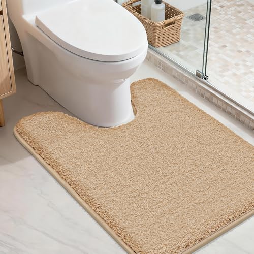 COSY HOMEER Toilet Rugs U-Shaped 24"x20",Soft Absorbent Bath Mat with Non-Slip TPR Backing, Machine Washable Shaggy Bath Rug for Toilet,Beige - color: Beige, size: 1'8" x 2' (U-Shape)