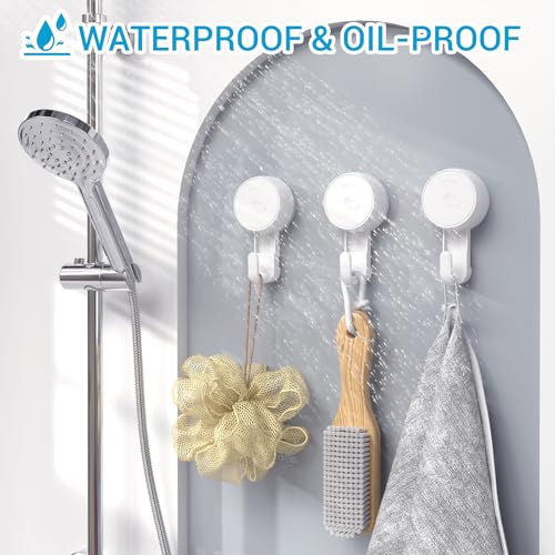 LUXEAR Heavy Duty Waterproof Shower Hooks 4 Pack - Suction Hook, No Drill Damage-Free Removable Reusable Wall Hooks for Bathroom Kitchen Towel Bathrobe Loofah Shower Hooks (Max Load 11LB/5KG) - size: 4 Pack Single