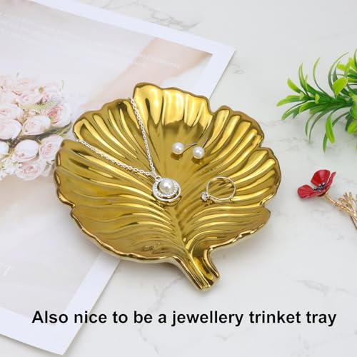 Gold Leaf Bathroom Soap Dish,Ceramic Soap Dish Holder in Palm Leaf Style,Self Draining Design and Used to Hold Various Small Bathroom and Kitchen Accessories - color: Gold