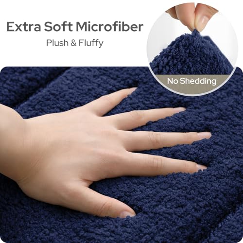 HOMEIDEAS Navy Blue Bathroom Rugs, Extra Soft and Absorbent Microfiber Plush Bath Rugs Sets 2 Piece with Non Slip Backing, for Shower - color: Navy Blue
