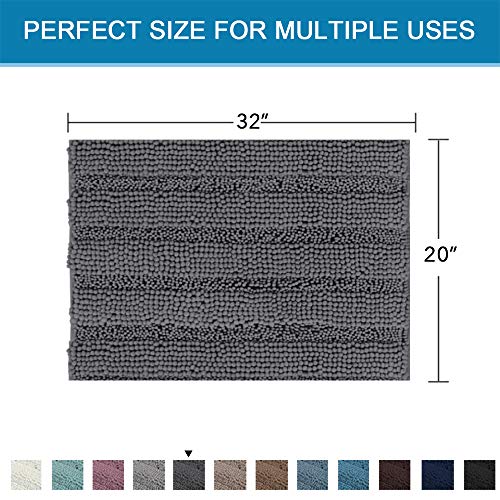H.VERSAILTEX Bath Rugs for Bathroom Non Slip Bath Mats Extra Thick Chenille Striped Rug 20" x 32" Absorbent Non Skid Fluffy Soft Shaggy Washable Dry Fast Plush Mat for Indoor, Bath Room, Tub - Grey - color: Grey, size: 20" x 32"