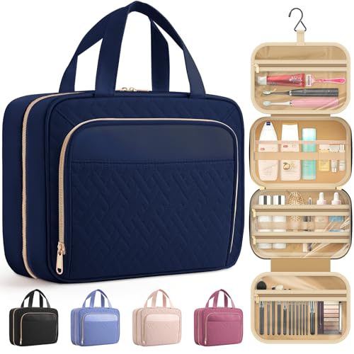 HOTOR Hanging Travel Toiletry Bag Women Men, Dark Blue, Medium | Waterproof Makeup Bag Hanging Hook,Multiple Pockets,Travel Essentials,11.2 x 3.2 x 8.9inches - color: Dark Blue, size: Medium