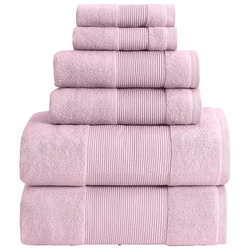 Modern Threads Air Cloud 6-Piece Towel Set - 100% Zero-Twist Cotton, 500 GSM, Quick Dry & Plush, Pink - color: Pink, size: 6 Pcs Towel Set