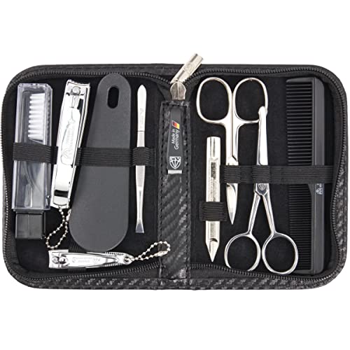 3 Swords Germany - brand quality 10 piece manicure pedicure grooming kit set fashion leather case in gift box, travel setMade by 3 Swords - color: CARBON BLACK
