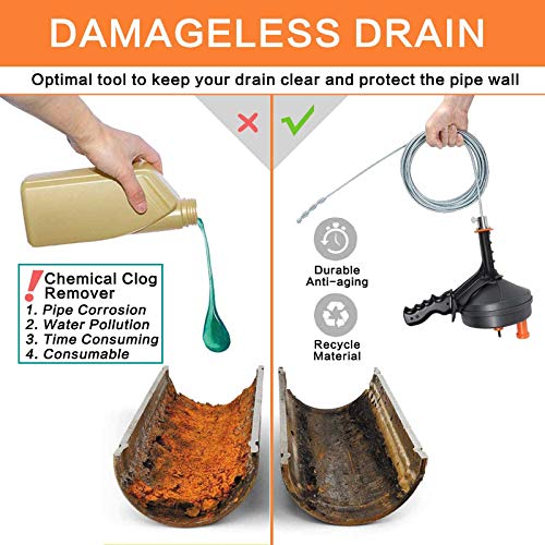 BACOENG 25Ft Drain Auger, Heavy Duty Plumbing Snake with Drill Adapter, Use Manually or Powered for Drain Clog, Shower Sink, Comes with Gloves and Bag (Orange) - color: Orange-25FT