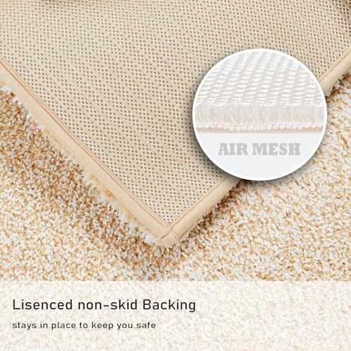 Douceur Beige Bathroom Rugs Non Slip, Luxury Thick Plush Shaggy Bath Mats Washable, Fluffy Absorbent Rugs, Quick Dry Shower Mat Gifts, 32" x 20" - color: Beige and White, size: 1'8" x 2'8" (Rectangular)