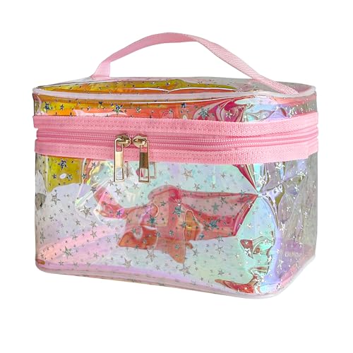 Waterproof Red Star Print PVC Makeup Bag with Handle - 8.66 * 5.51 * 5.51 inch Travel Cosmetic Organizer for Women Men Toiletry Pouch (Red Star-L) - color: Red Star-L