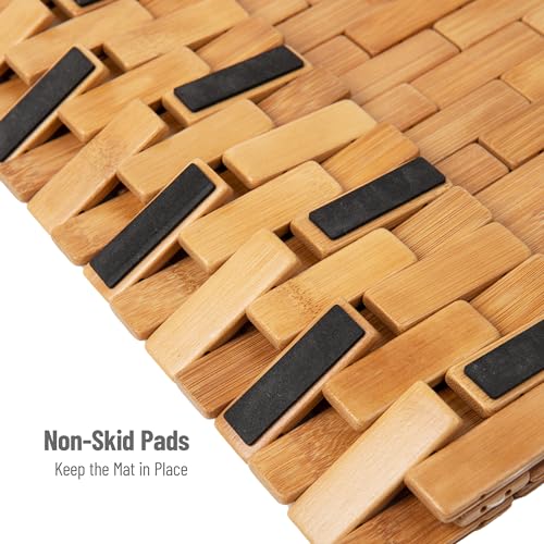 Mind Reader Bath Mat, Shower Mat, Bathtub Mat, Bathroom Accessory, Wood, Rayon from Bamboo, 23.5"L x 16.5"W x 0.4"H, Brown - style: Bath Mat